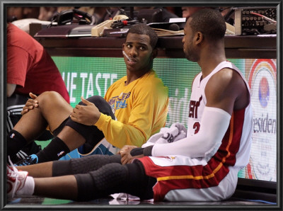 New Orleans Hornets V Miami Heat: Dwyane Wade And Chris Paul by Mike Ehrmann Pricing Limited Edition Print image