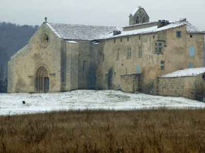 Ancient Stone Priory Of Salagon In Winter Snow In Provence by Stephen Sharnoff Pricing Limited Edition Print image
