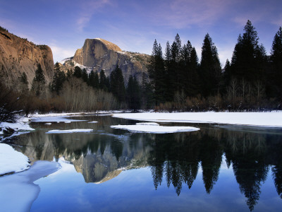 Half Dome Above River And Winter Snow, Yosemite National Park, California, Usa by David Welling Pricing Limited Edition Print image