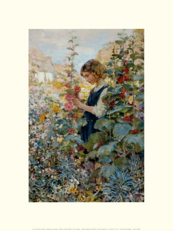 Girl Among The Hollyhocks by Alfred John Billinghurst Pricing Limited Edition Print image