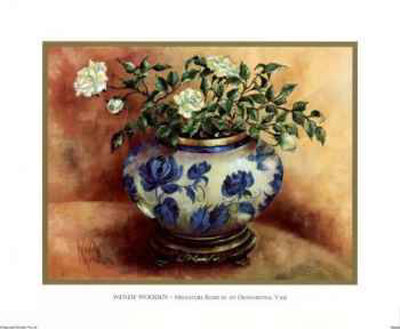 Miniature Roses In An Ornamental Vase by Wendy Wooden Pricing Limited Edition Print image