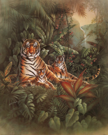 Tiger With Cubs by T. C. Chiu Pricing Limited Edition Print image