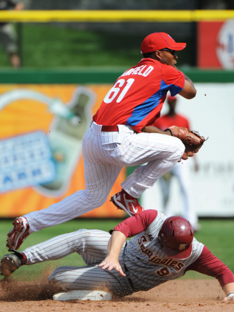 Florida Seminoles V Philadelphia Phillies, Clearwater, Fl - February 24: Josh Barfield by Al Messerschmidt Pricing Limited Edition Print image