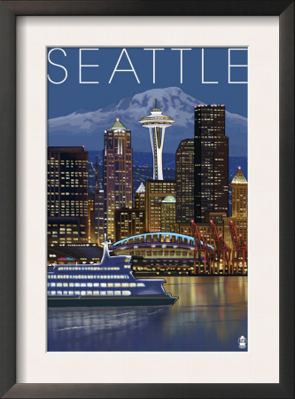 Seattle, Washington At Night, C.2008 by Lantern Press Pricing Limited Edition Print image