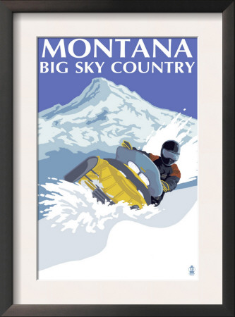 Snowmobile Scene - Montana Big Sky, C.2009 by Lantern Press Pricing Limited Edition Print image