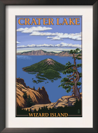 Crater Lake, Oregon - Wizard Island View, C.2009 by Lantern Press Pricing Limited Edition Print image