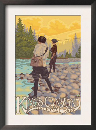 Kings Canyon Nat'l Park - Women Fishing - Lp Poster, C.2009 by Lantern Press Pricing Limited Edition Print image