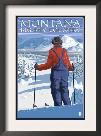 Montana - Big Sky Country - Skier Admiring, C.2008 by Lantern Press Pricing Limited Edition Print image