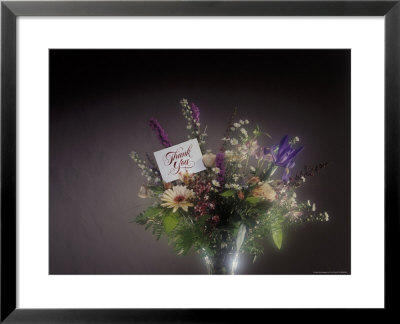Bouquet Of Flowers In Vase With Thank You Note by Tim O'hara Pricing Limited Edition Print image