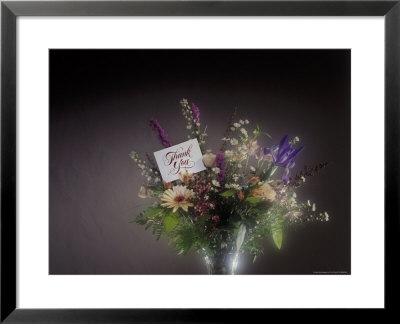 Bouquet Of Flowers In Vase With Thank You Note by Tim O'hara Pricing Limited Edition Print image