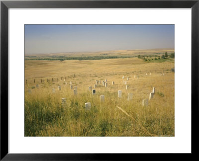 Custer's Last Stand Battlefield, Custer's Grave Site Marked By Dark Shield On Stone, Montana, Usa by Geoff Renner Pricing Limited Edition Print image