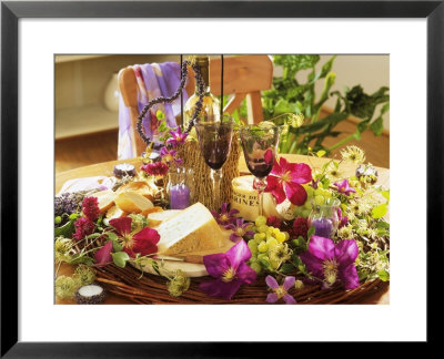 Cheese, Wine, Grapes, Clematis Flowers And Lavender by Friedrich Strauss Pricing Limited Edition Print image