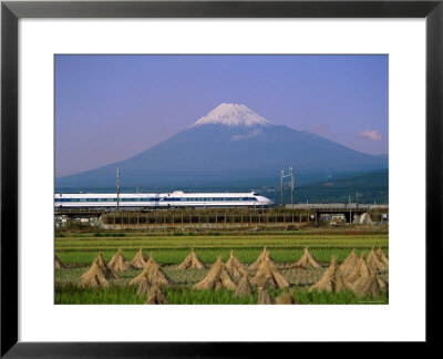 Mount Fuji, Bullet Train And Rice Fields, Fuji, Honshu, Japan by Steve Vidler Pricing Limited Edition Print image
