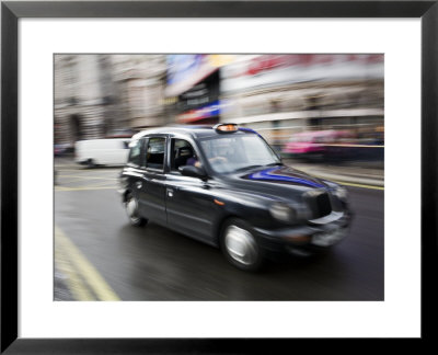 London Cab Traveling Through Traffic On A Rainy Day, England, London by Eightfish Pricing Limited Edition Print image