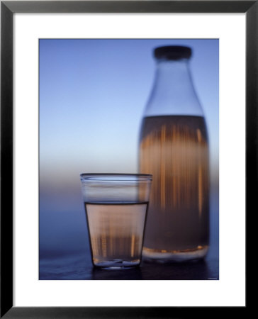 Rhubarb Juice In Glass And Bottle by Per Ranung Pricing Limited Edition Print image