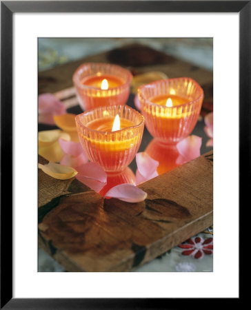 Three Candles And Rose Petals On A Table by Alena Hrbkova Pricing Limited Edition Print image