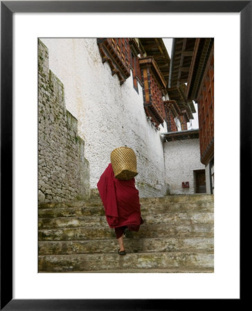 Monk Carrying Basket In Trongsa Dzong, Bhutan by Keren Su Pricing Limited Edition Print image