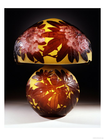 A Red Rhododendron Mold-Blown, Overlaid And Et Ched Glass Table Lamp by Émile Gallé Pricing Limited Edition Print image