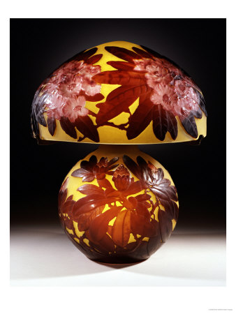 A Red Rhododendron Mold-Blown, Overlaid And Et Ched Glass Table Lamp by Emile Galle Pricing Limited Edition Print image