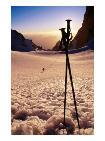 Ski Poles At Sunset On Tirich Glacier, Tirich Mir, Pakistan by Grant Dixon Pricing Limited Edition Print image