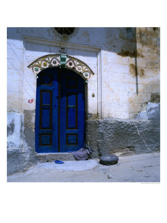 Deep Blue Door In The Village Of Mustafapasa, Cappadocia, Nevsehir, Turkey by Wes Walker Pricing Limited Edition Print image