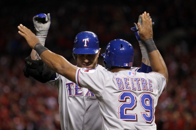 Texas Rangers V St Louis Cardinals, St Louis, Mo - Oct. 27: Josh Hamilton And Adrian Beltre by Ezra Shaw Pricing Limited Edition Print image