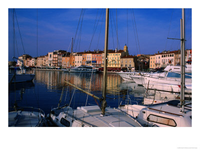 Yachts In Town Harbour With Buildings Behind, St. Tropez, France by Christer Fredriksson Pricing Limited Edition Print image