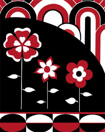 Black, Red And White Flowers With Ovals by Santiago Poveda Pricing Limited Edition Print image