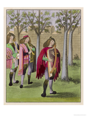 Minstrels (Including A Harpist) Performing In A Garden by Henry Shaw Pricing Limited Edition Print image