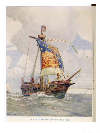 Sailing Vessel Of The 13Th Century Carrying The Royal Coat Of Arms On Its Sail by Gregory Robinson Pricing Limited Edition Print image