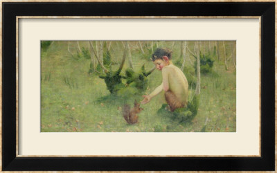A Faun Feeding A Squirrel by Marianne Stokes Pricing Limited Edition Print image