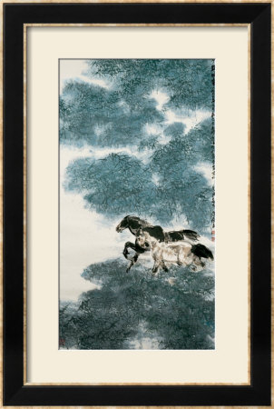Twin Horses In Bamboo Forest by Wanqi Zhang Pricing Limited Edition Print image