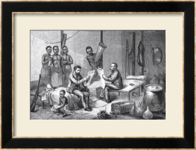 Dr. David Livingstone And Mr. Henry Morton Stanley Receiving Newspapers In Central Africa by Johann Baptist Zwecker Pricing Limited Edition Print image
