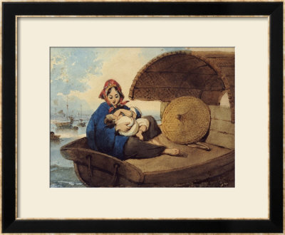 A Tanka Woman With Her Child On A Boat by George Chinnery Pricing Limited Edition Print image