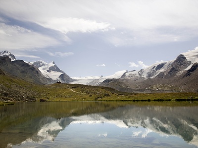 Alpine Landscape,  Lake,  Glacier, Cabin by Lilian Henglein Pricing Limited Edition Print image