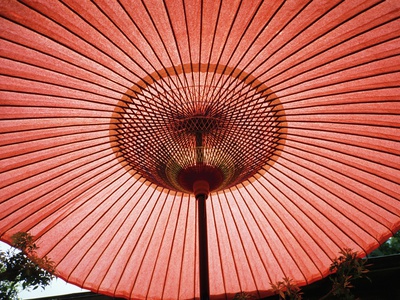 A Red Paper Umbrella From Below by Jim Green Pricing Limited Edition Print image
