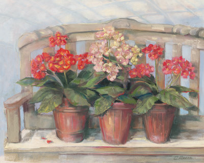 Primroses On Bench by Carol Rowan Pricing Limited Edition Print image
