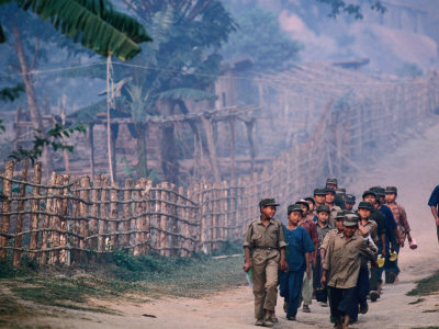 Khun Sa Young Recruits Marching To Agricultural Classes, Myanmar by Alain Evrard Pricing Limited Edition Print image