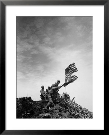 American Marines Replacing Small American Flag With Larger One Atop Mt. Suribachi by Louis R. Lowery Pricing Limited Edition Print image
