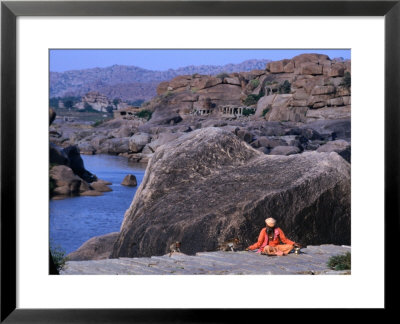Beggar Shares His Food With Monkeys Along The River In Vijayanagar, India by Margie Politzer Pricing Limited Edition Print image