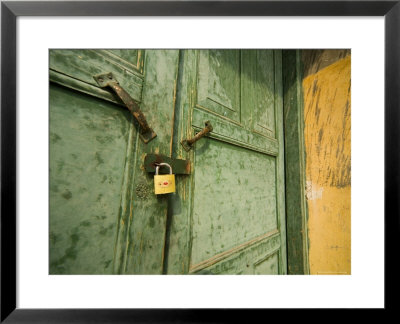Gold Lock, Green Door, Yellow Wall Of Chinese Farm Building, Wushan, China by David Evans Pricing Limited Edition Print image