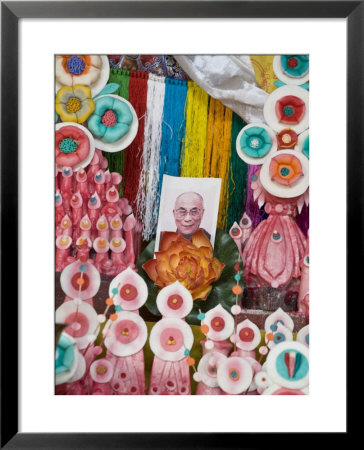 Butter Sculptures Suround Photo Of The Dalai Lama, Kathok Wodsallin Gompa, Yuksam, Sikkim, India by Jane Sweeney Pricing Limited Edition Print image