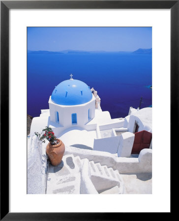 Church Overlooking Sea, Santorini, Cyclades, Greek Islands, Greece, Europe by Papadopoulos Sakis Pricing Limited Edition Print image