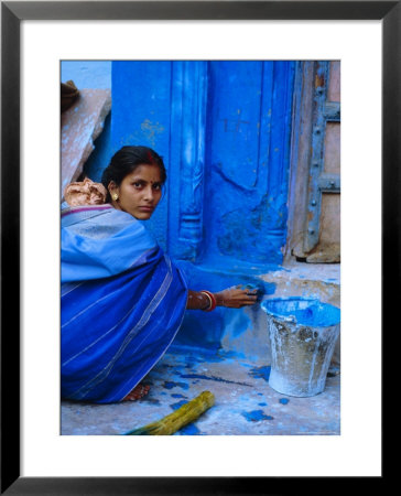 Woman Painting Her House, Jodhpur, Rajasthan, India by Bruno Morandi Pricing Limited Edition Print image