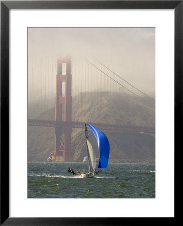 International 14 Skiff Sails Under The Golden Gate Bridge, San Francisco Bay, California by Skip Brown Pricing Limited Edition Print image