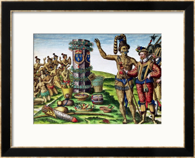 Rene Goulaine De Laudonniere (Circa 1529-82) And Chief Athore In Front Of Ribault's Column by Jacques Le Moyne Pricing Limited Edition Print image