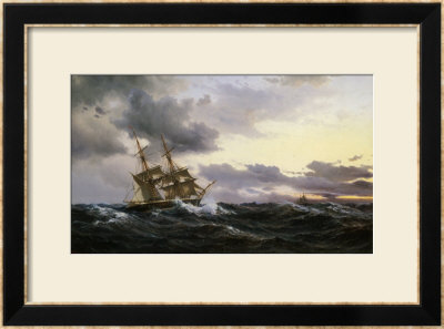Sailing Vessels In A Stormy Sea, 1879 by Wilhelm Melbye Pricing Limited Edition Print image