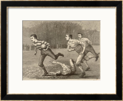 An Attacking Player Charges Forward With The Ball Chased By Two Opposing Players by W.B. Wall Pricing Limited Edition Print image