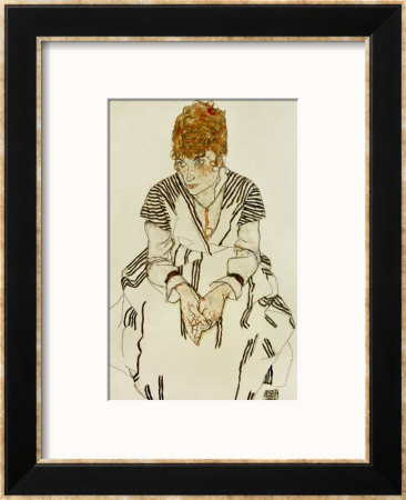 The Artist's Sister-In-Law In Striped Dress, Seated, 1917 by Egon Schiele Pricing Limited Edition Print image
