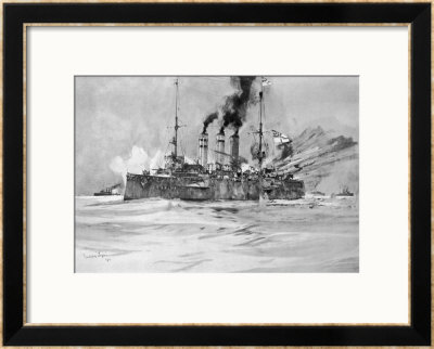 The British Ship Glasgow Fires Upon The Dresden Off The Chilean Coast by Charles Dixon Pricing Limited Edition Print image